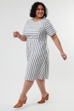 womens gray and white striped top side panel modest dress